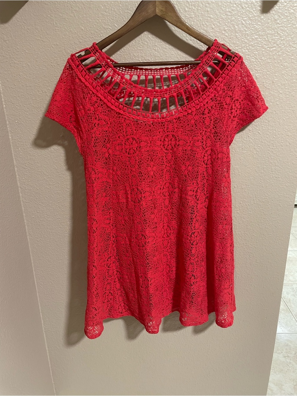 Free People Red Crochet Lace Short Sleeve Tunic Top - Women's